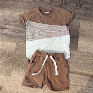 Brown and White Short Sleeve Matching Set